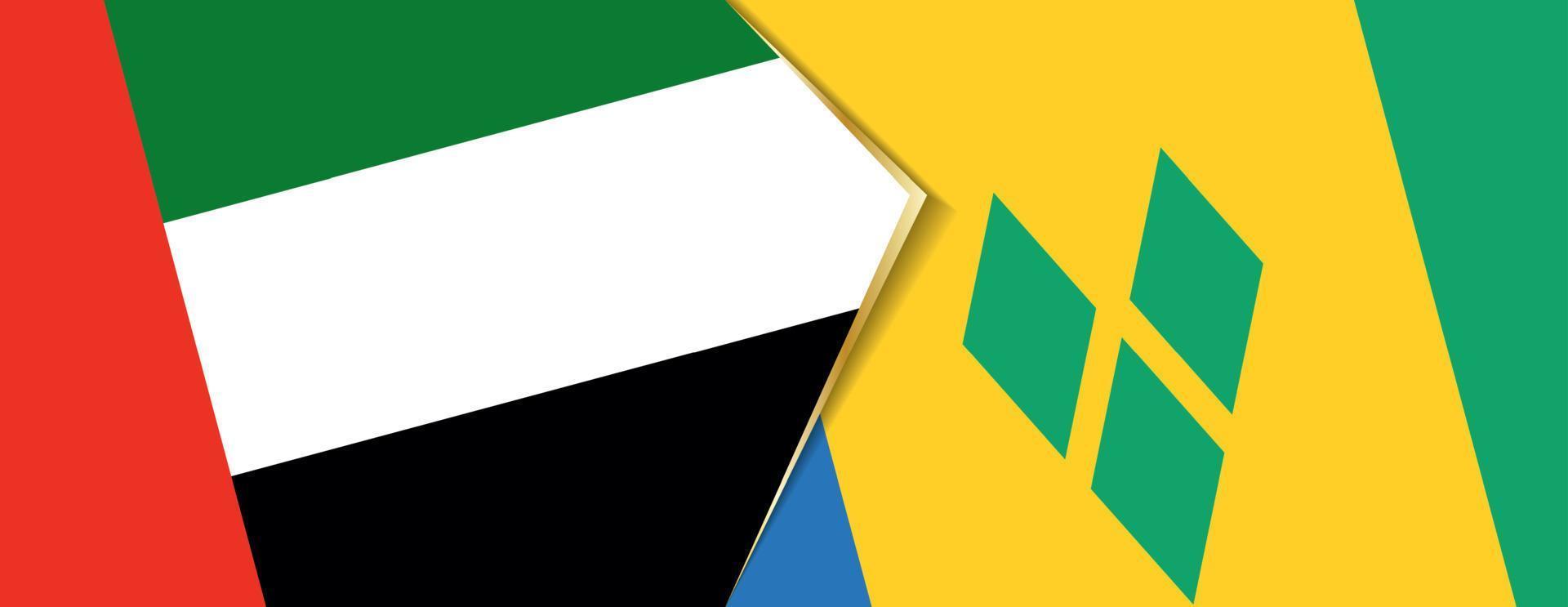 United Arab Emirates and Saint Vincent and the Grenadines flags, two vector flags.