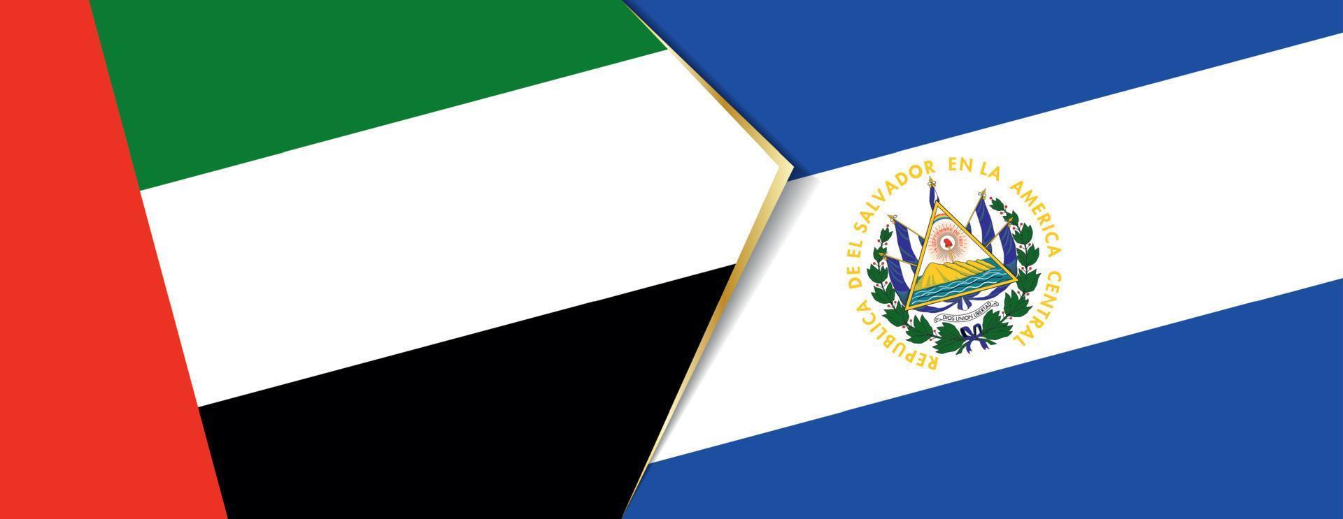 unido árabe emiratos y el el Salvador banderas, dos vector banderas