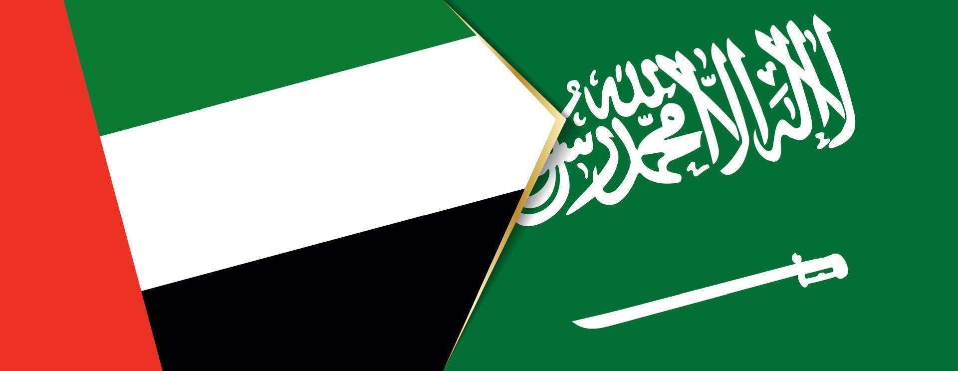 unido árabe emiratos y saudi arabia banderas, dos vector banderas