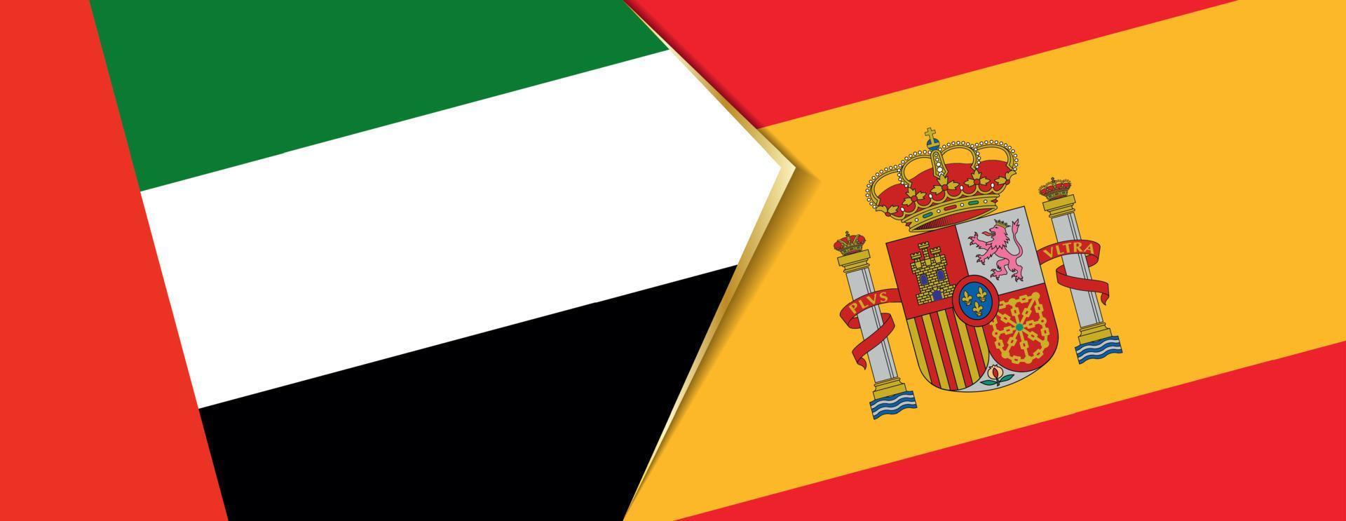 United Arab Emirates and Spain flags, two vector flags.