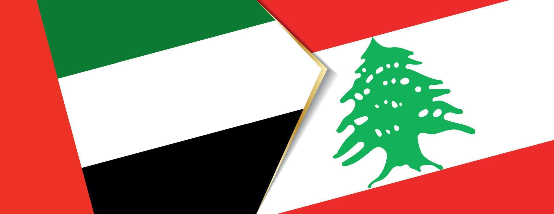United Arab Emirates and Lebanon flags, two vector flags.