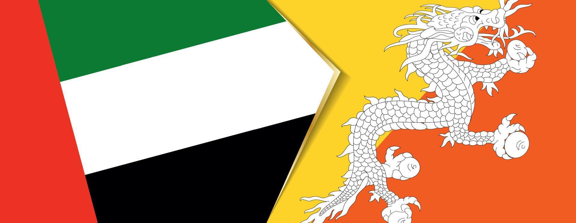 United Arab Emirates and Bhutan flags, two vector flags.