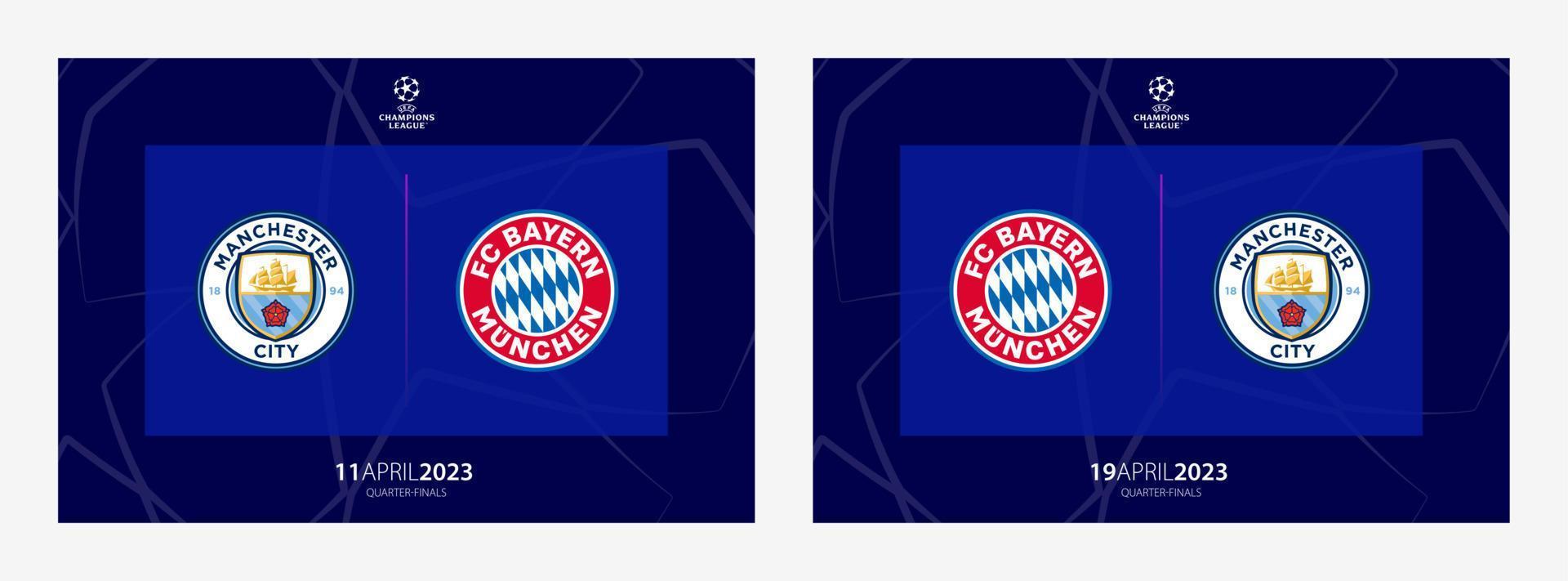 Manchester ciudad vs bayern Munich, cuartos de final uefa campeones liga 2022-23. tiflis, Georgia - abril 06, 2023. vector