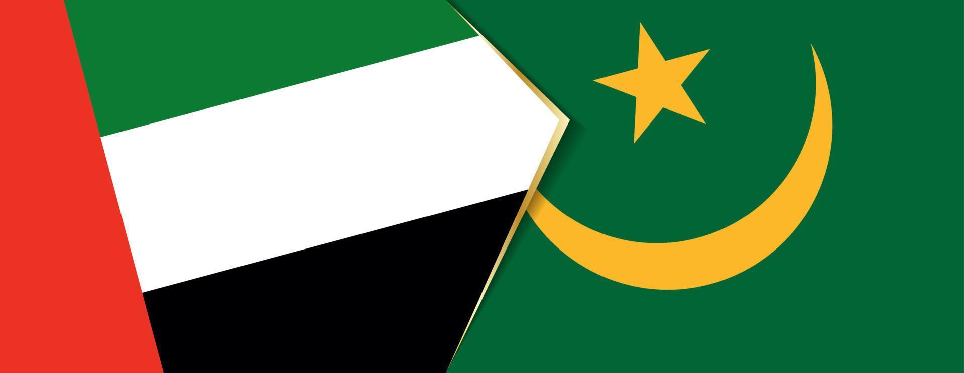 United Arab Emirates and Mauritania flags, two vector flags.