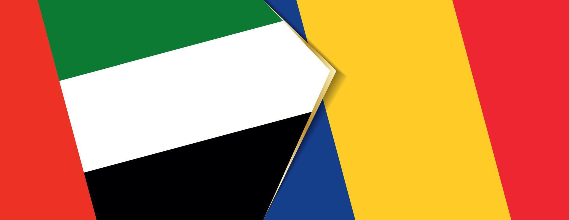 United Arab Emirates and Romania flags, two vector flags.