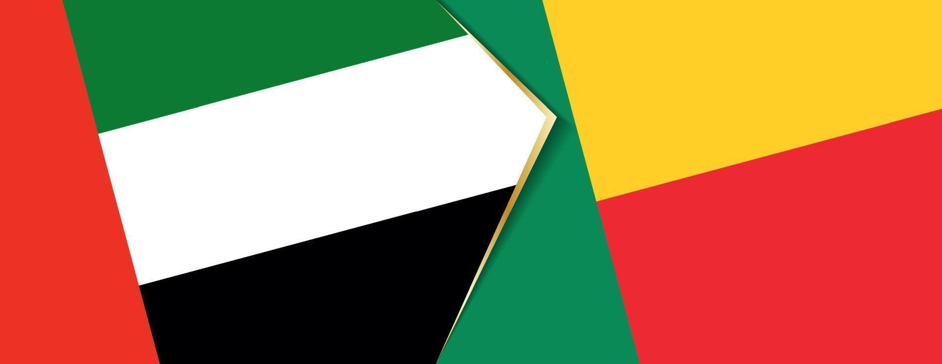 United Arab Emirates and Benin flags, two vector flags.