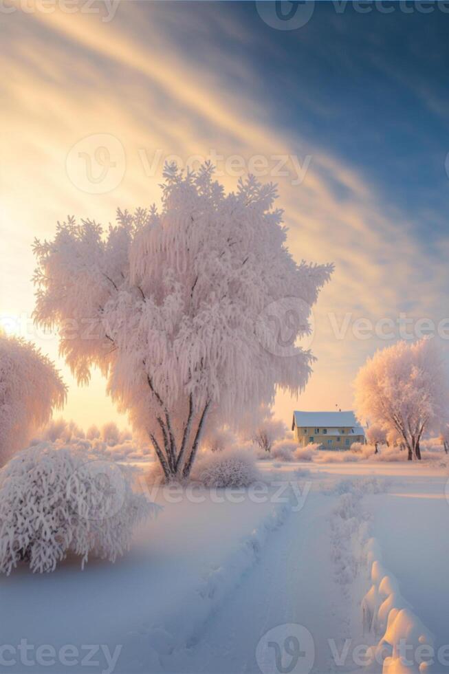 A beautiful snow scene In the morning. photo