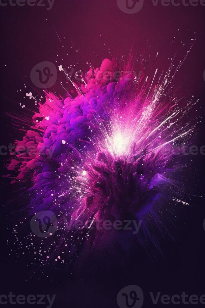 pink and purple explosion of paint on a black background. . photo