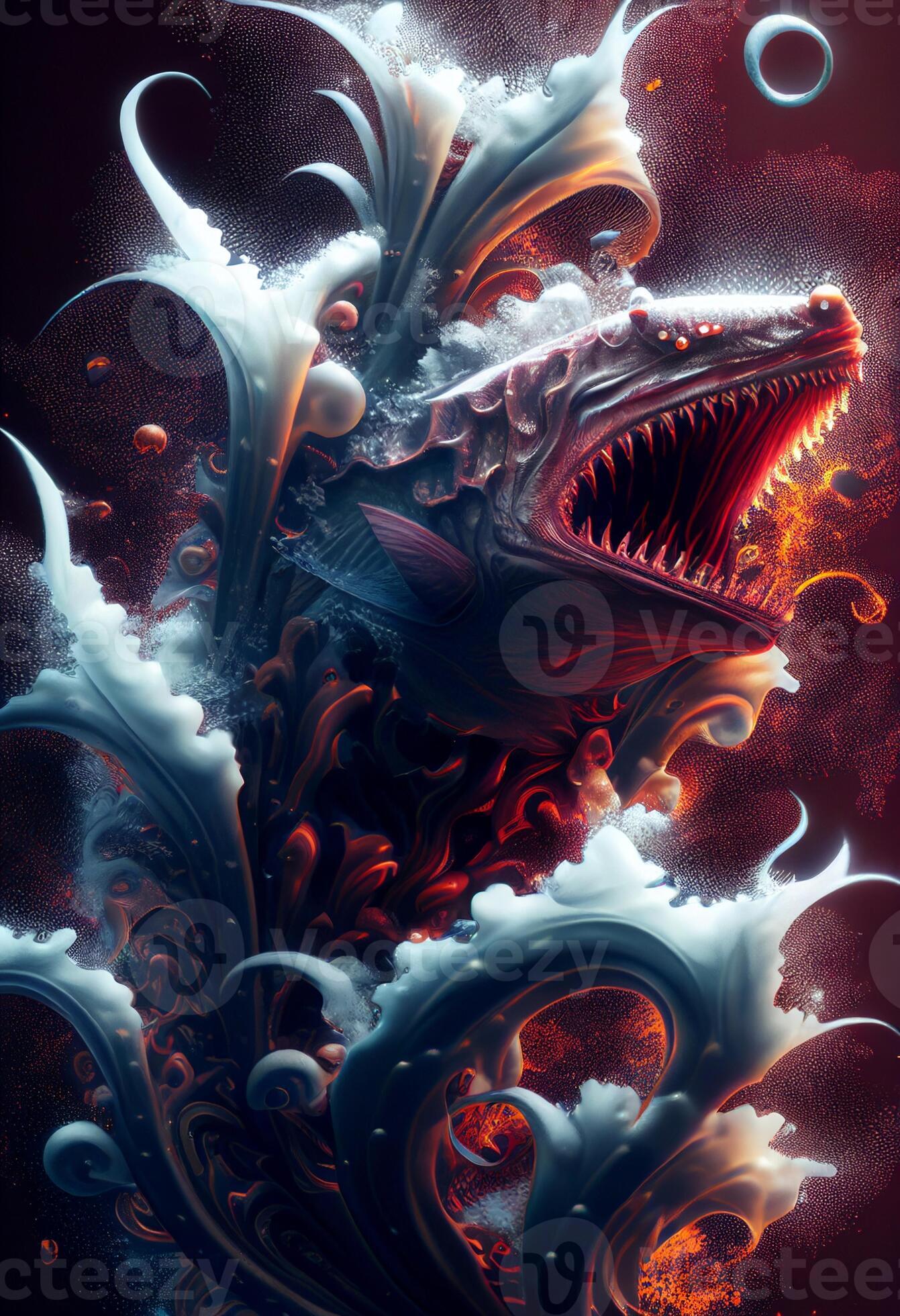 digital painting of a shark with its mouth open. . 22866492 Stock Photo