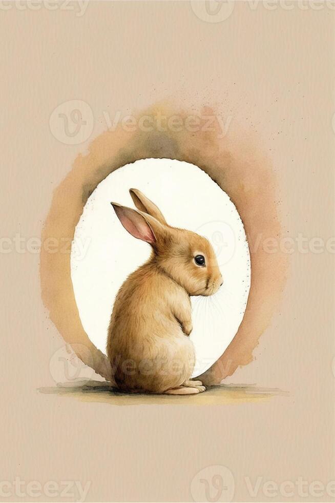 painting of a rabbit sitting in a circle. . photo