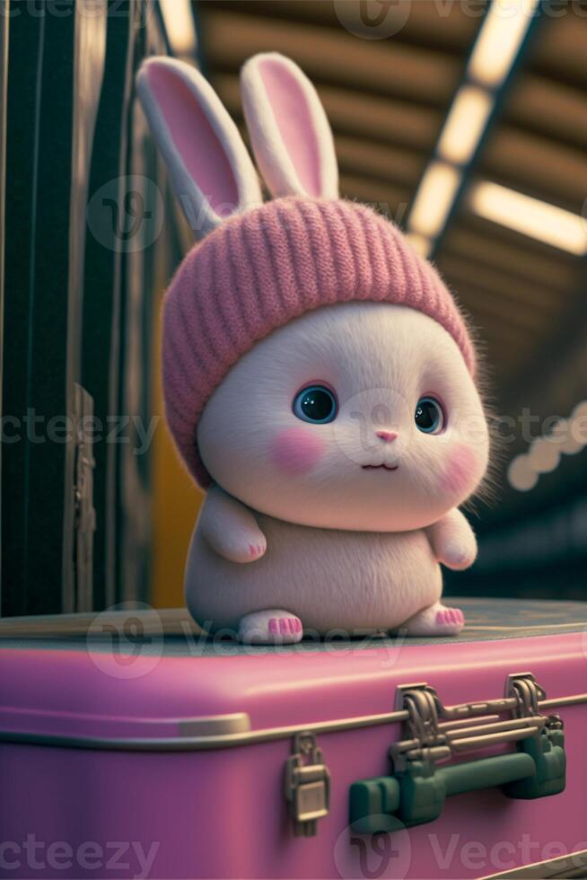 Pixar styleA cute and white fairy bunny baby. . photo