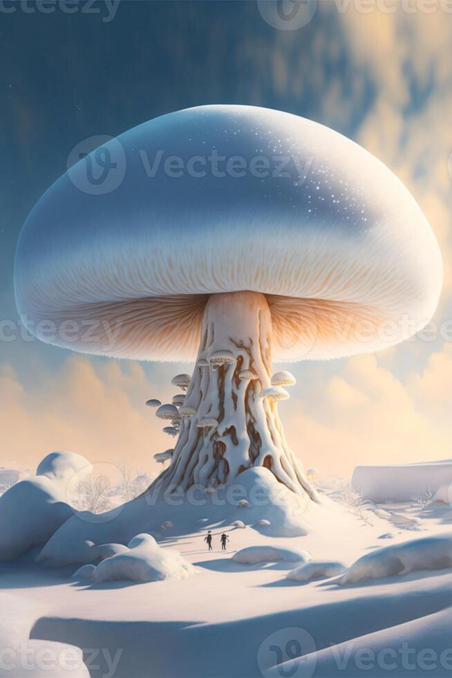 A huge white mushroom stands tall and strong. . photo