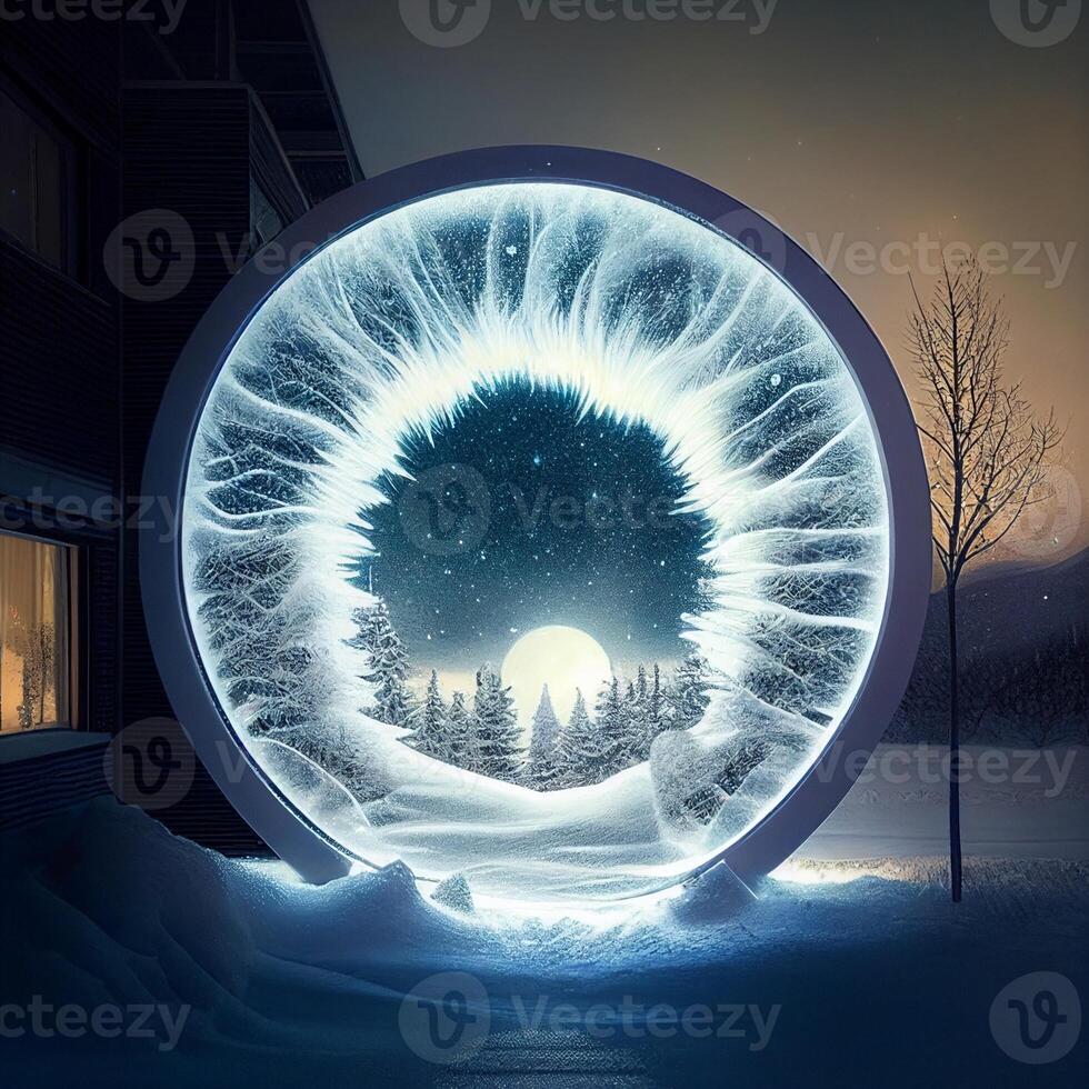 snow globe sitting on top of a snow covered ground. . photo