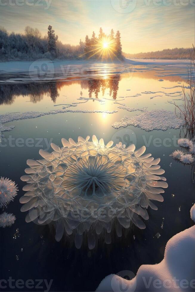 grande flor en el medio de un cuerpo de agua. generativo ai. foto