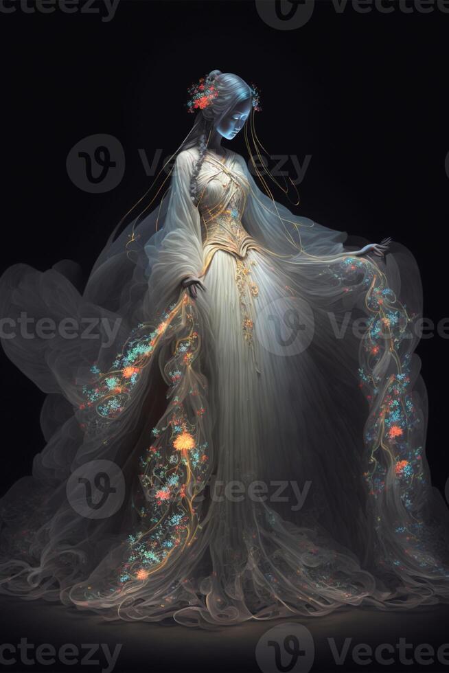 a beautiful painting of beautiful girl wedding dress. . photo