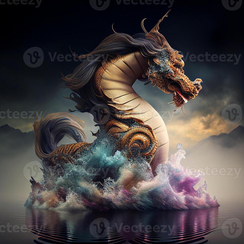 Glowing cloud Unicorn Kirin has a Chinese dragon head. . photo