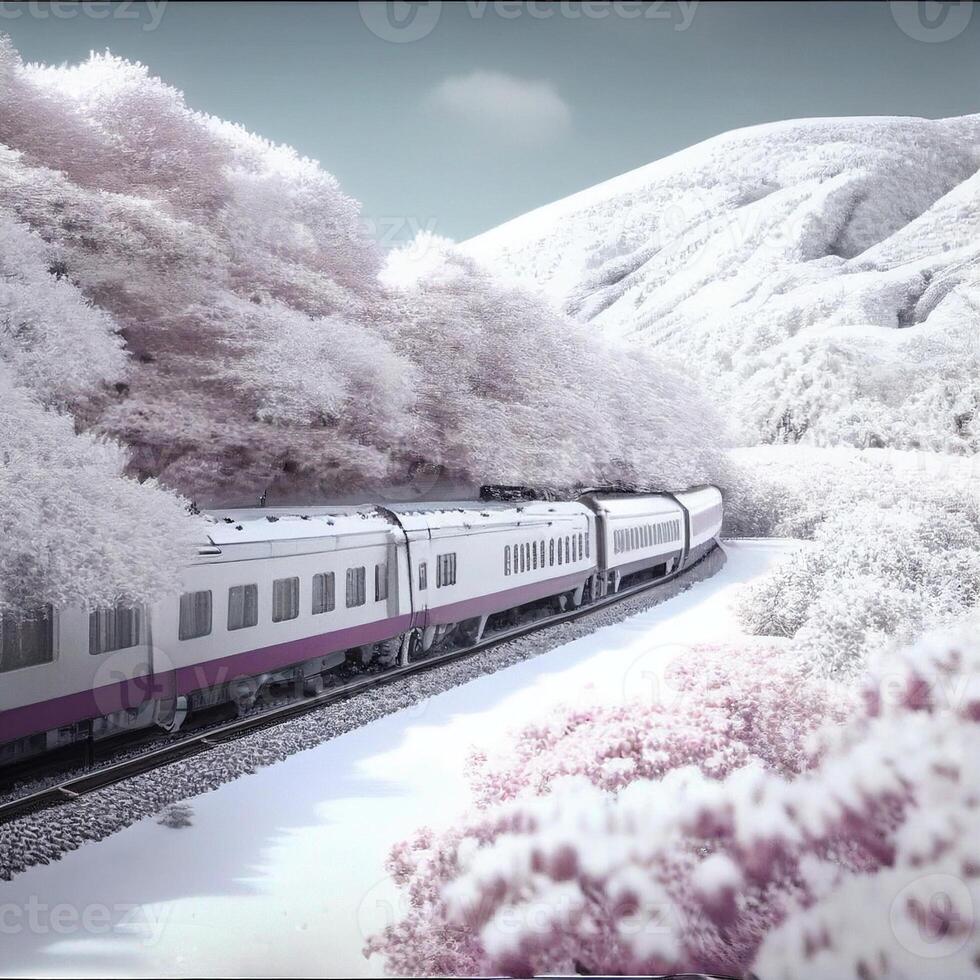 An endless white super high-speed train runs. . photo