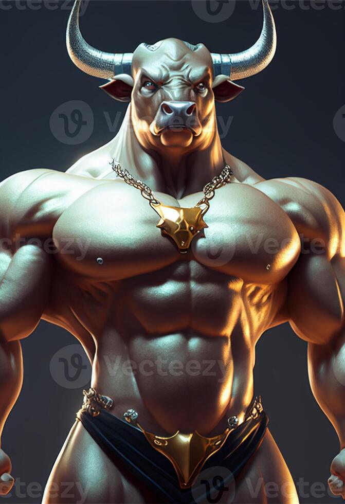 anthropomorphic cattle as a body builder. . photo