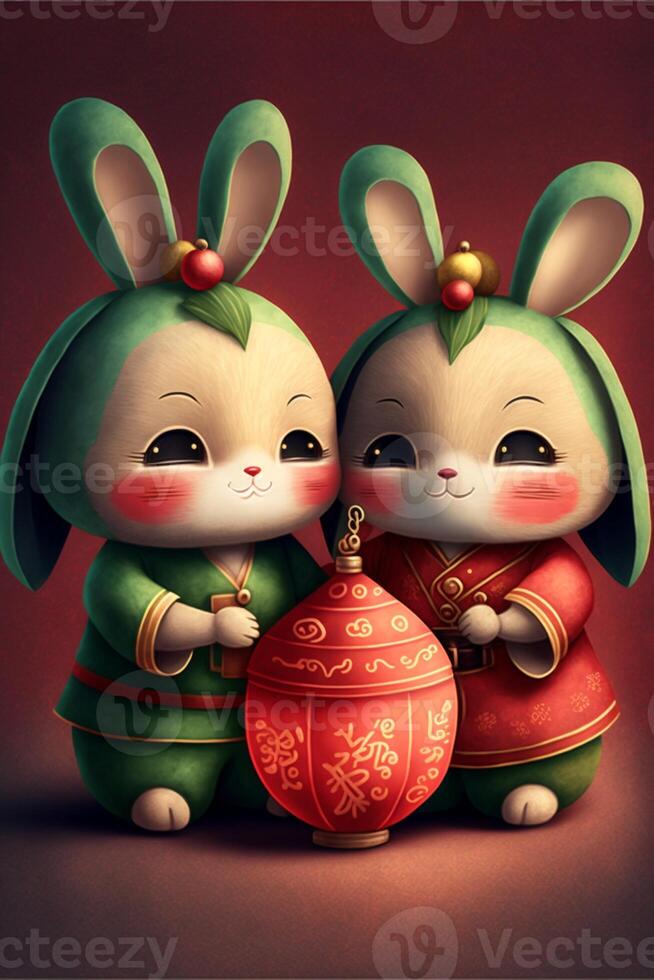 Chinese New Year Postcard with bunny. . photo