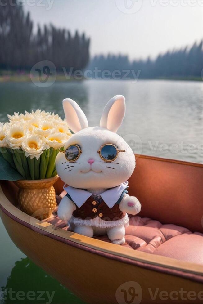 pixar style a super cute and happy white fairy rabbit. . photo