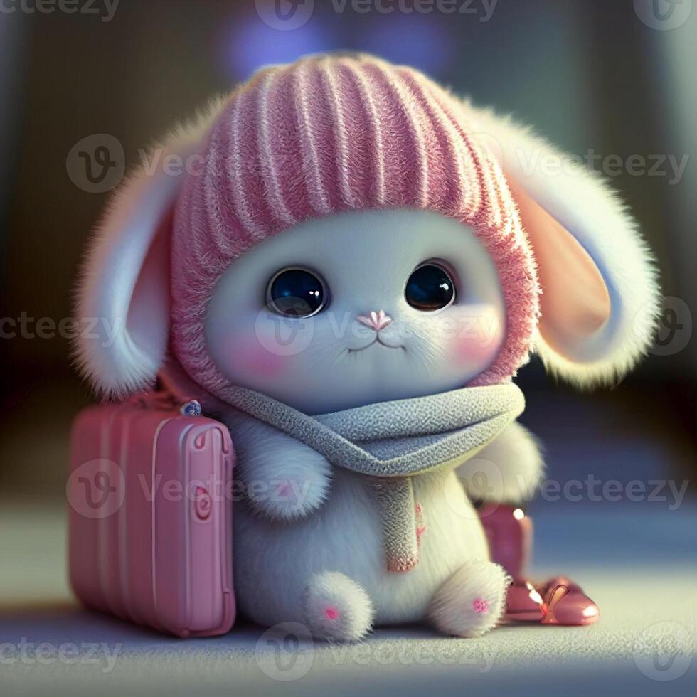 A cute and sweet baby Pixar-style white bear. . photo