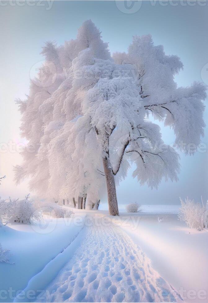 A beautiful snow scene In the morning. photo