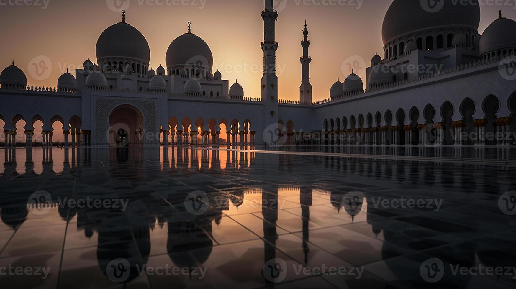 Mosques Dome silhouette on dark gold twilight sky in night with Crescent Moon on sunset. arabic,Eid al-adha,mubarak Muslim concept photo