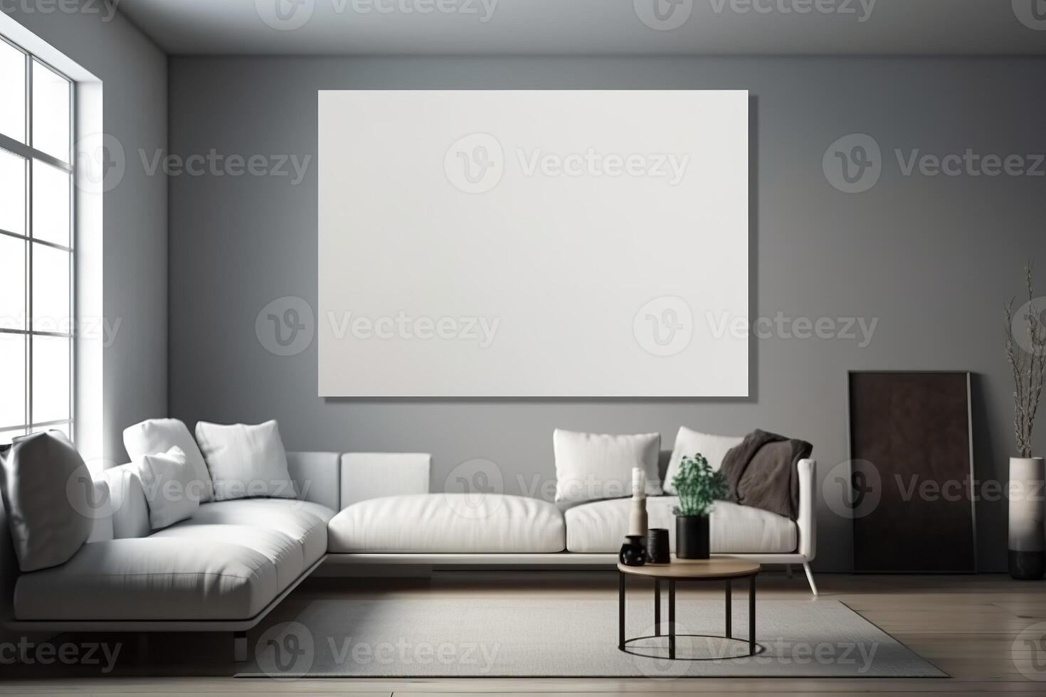Blank White Canvas Inside of a Living Room for a Wall Art Mockup Illustration with photo