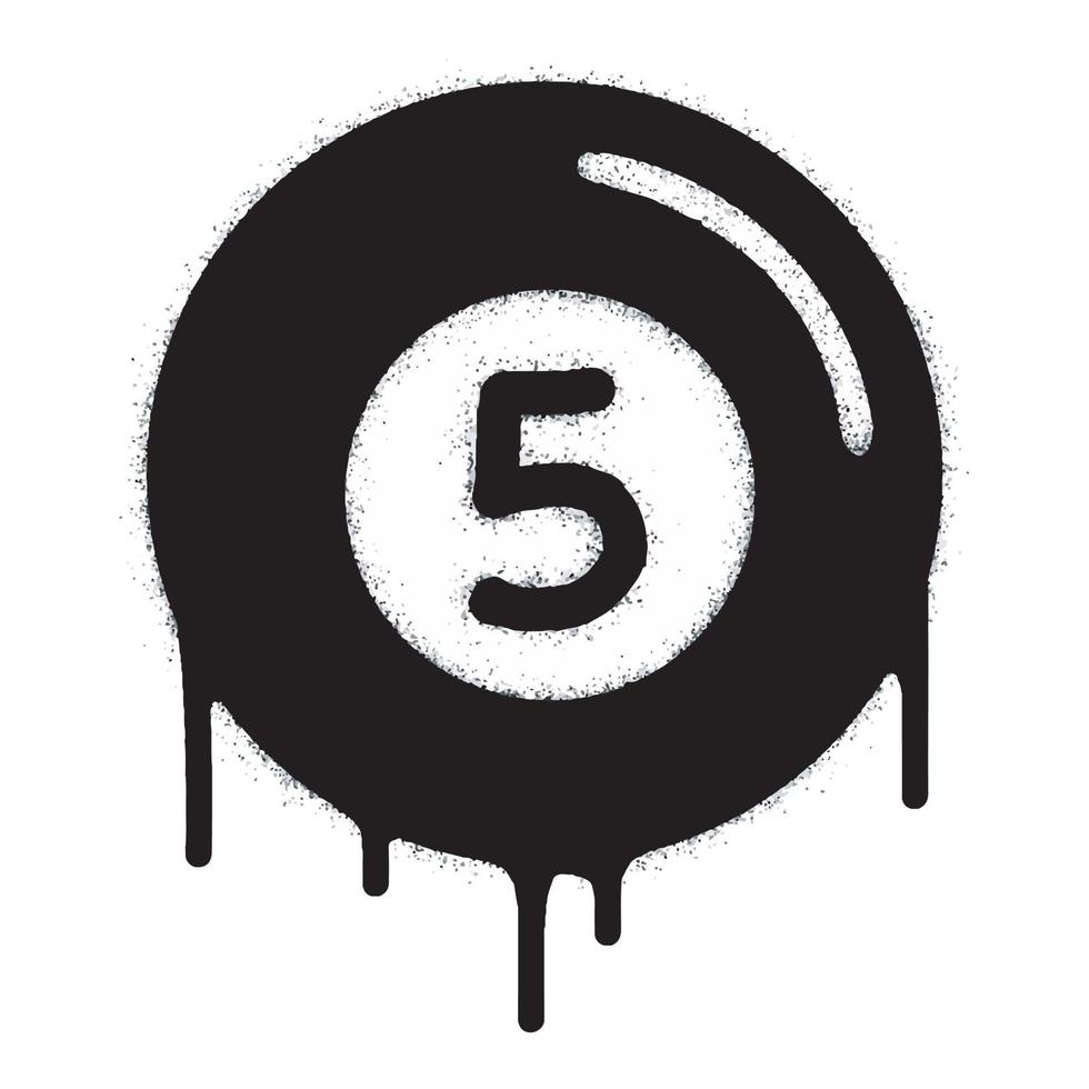 Spray Painted Graffiti Sprayed billiard ball symbol isolated on white background. five ball graffiti icon with overspray in black on white. vector