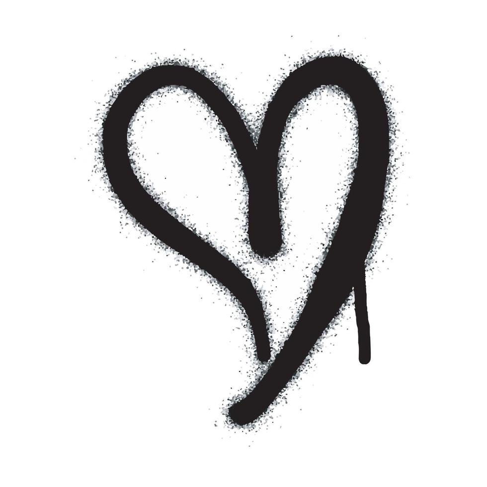 Spray graffiti heart sign painted in black on white. Love heart drop symbol. isolated on a white background. vector illustration
