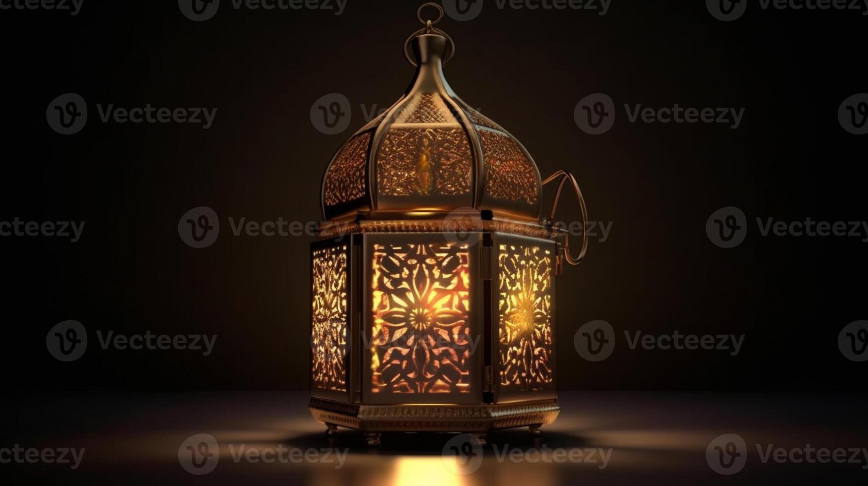 Traditional Arabic lantern in the dark. Ramadan Kareem background. Selective focus. photo