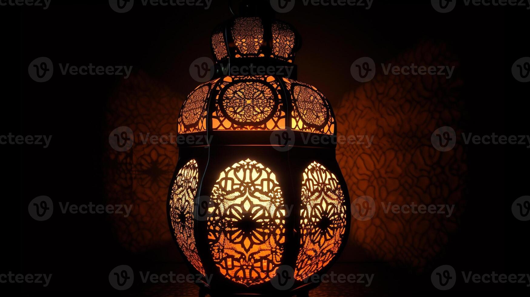 Traditional Arabic lantern in the dark. Ramadan Kareem background. Selective focus. photo