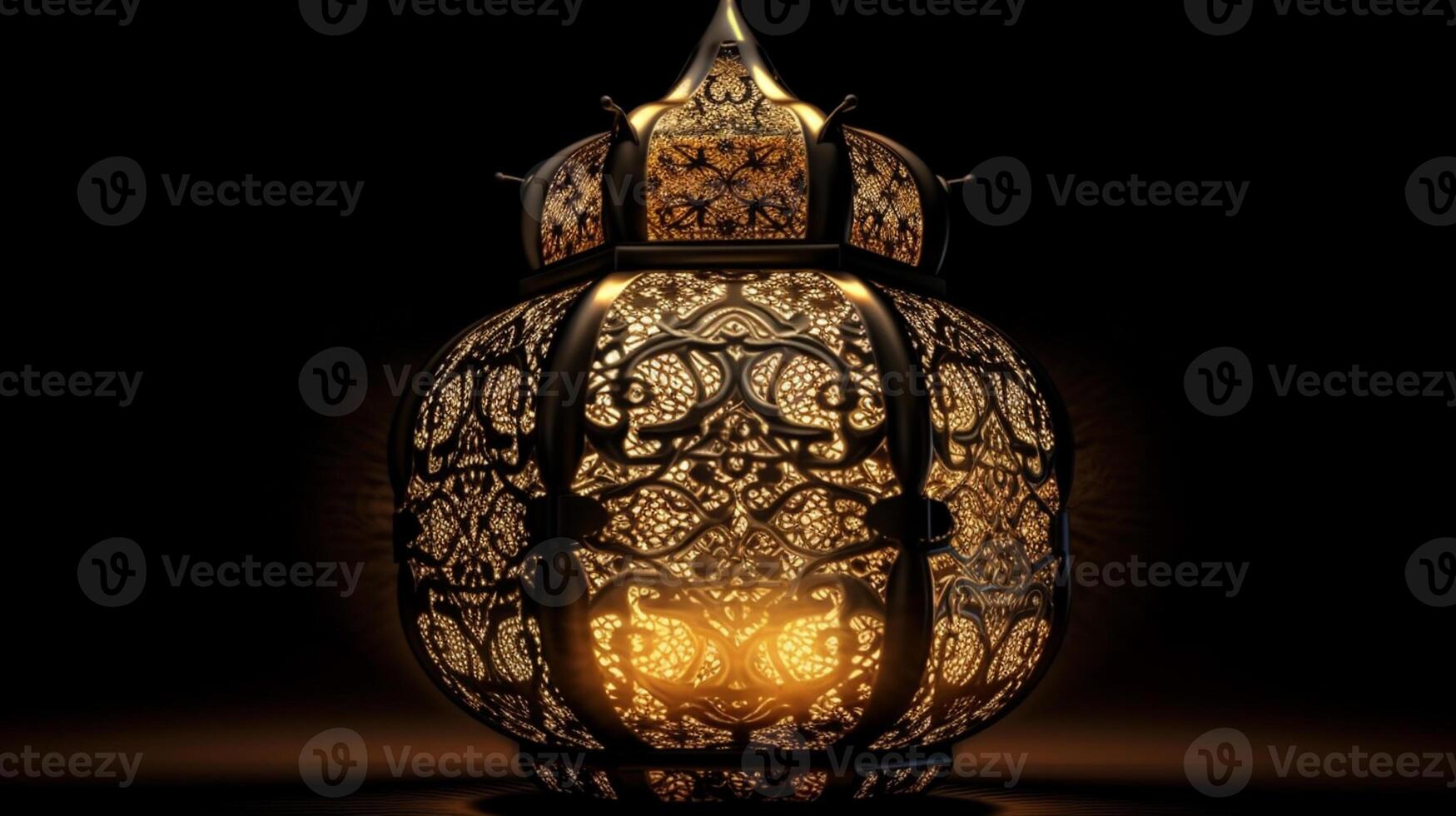 Traditional Arabic lantern in the dark. Ramadan Kareem background. Selective focus. photo