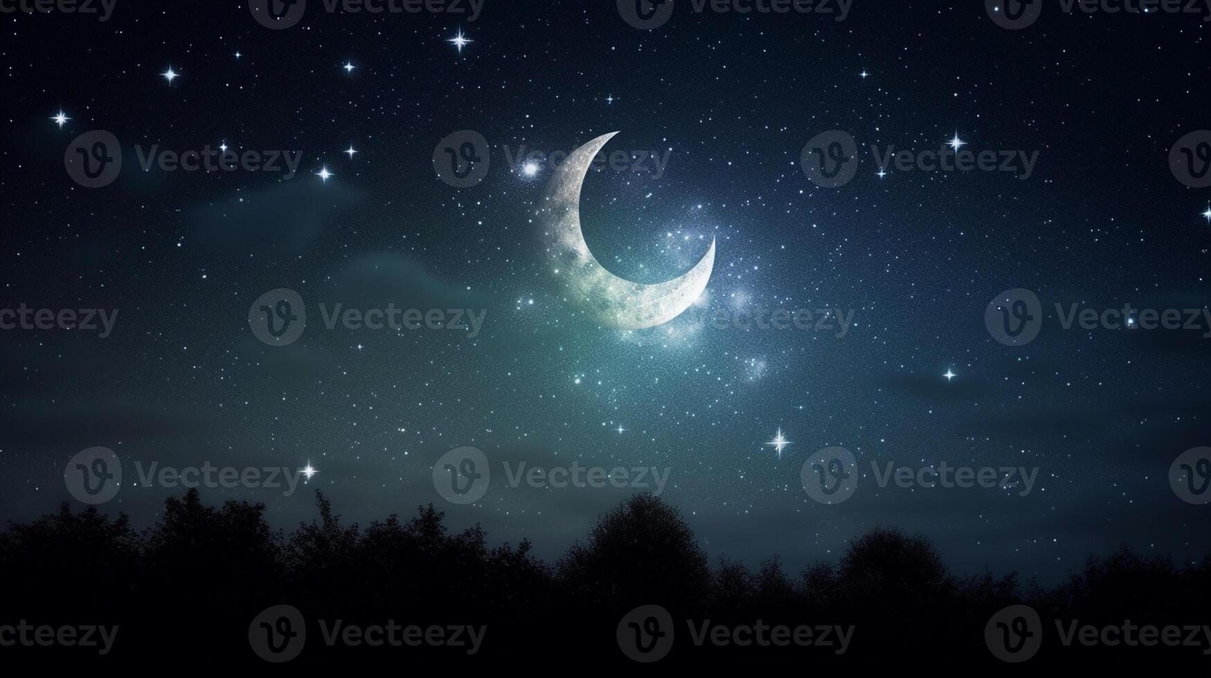 ai generativo Luna en cielo noche ver Ramadán kareem antecedentes. selectivo enfocar. foto