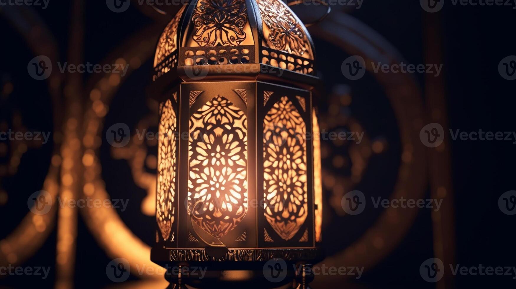 Traditional Arabic lantern in the dark. Ramadan Kareem background. Selective focus. photo