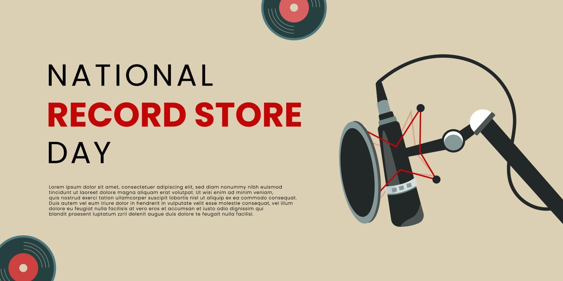 Vector illustration of National Record Store vocal recording equipment and vinyl plate disk.