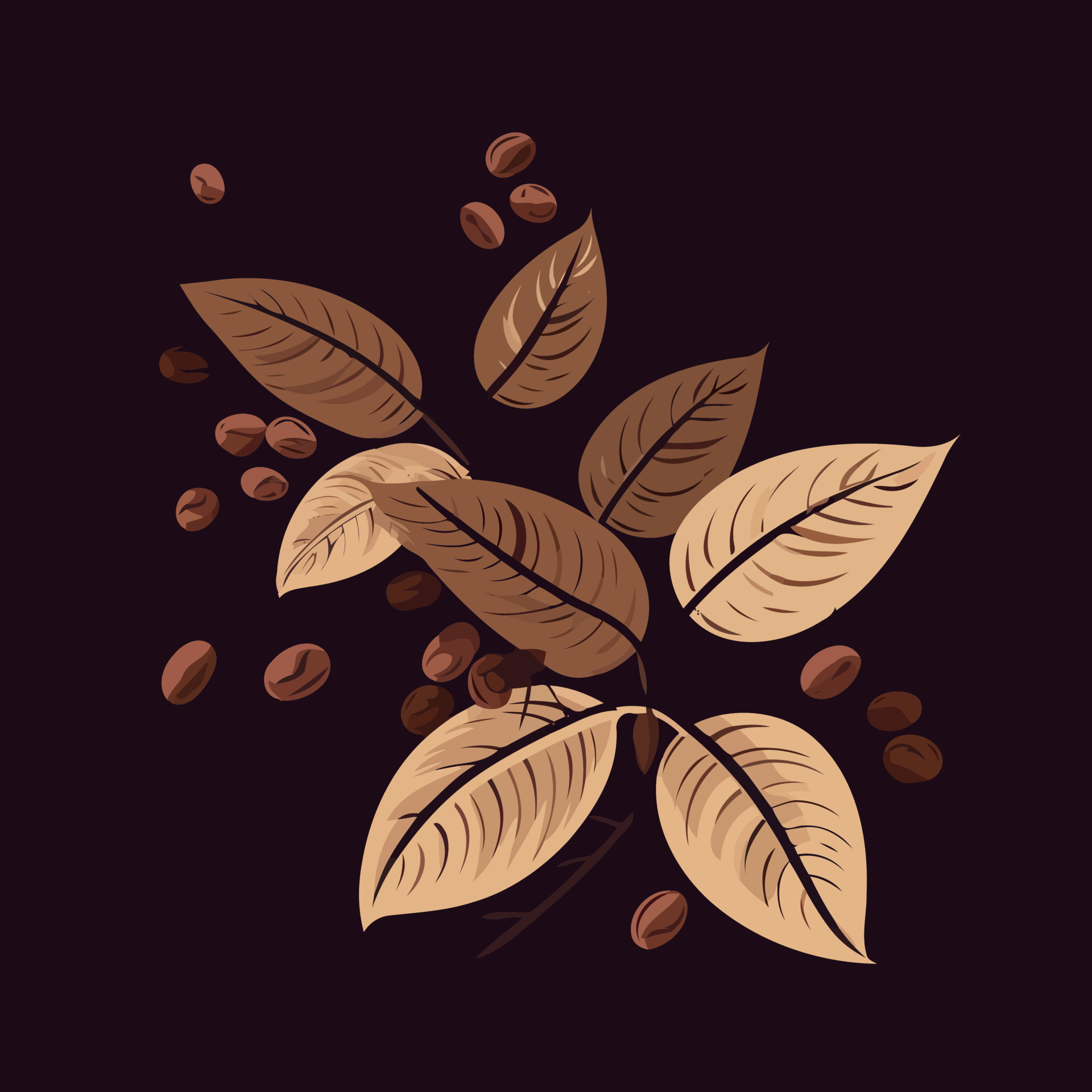 leaves and coffee beans 22868524 Vector Art at Vecteezy