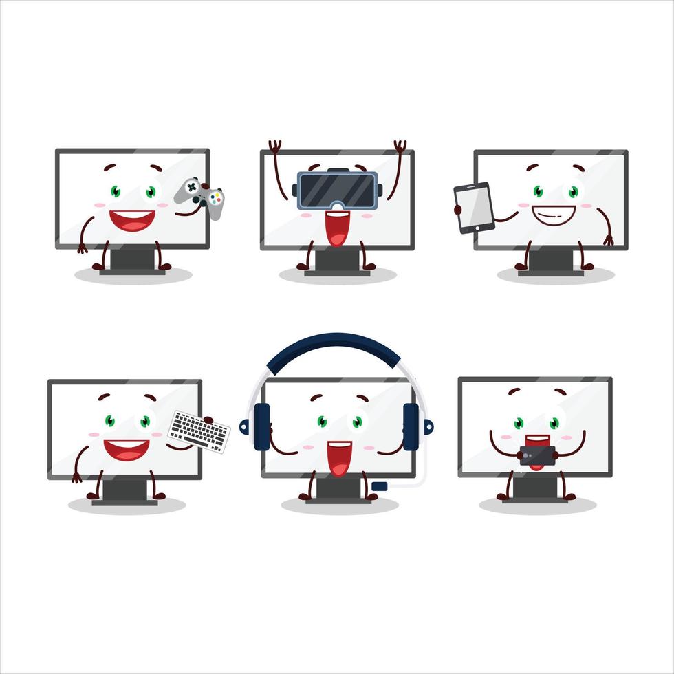 monitor dibujos animados personaje son jugando juegos con varios linda emoticones vector