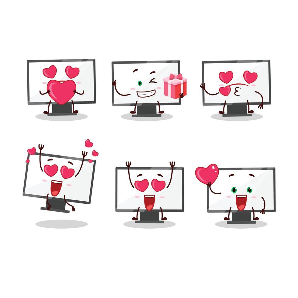 Monitor cartoon character with love cute emoticon vector