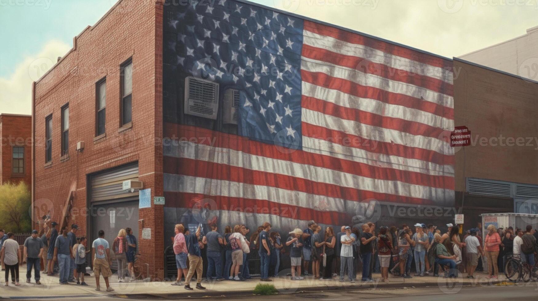 American flag on big wall. 3d render photo