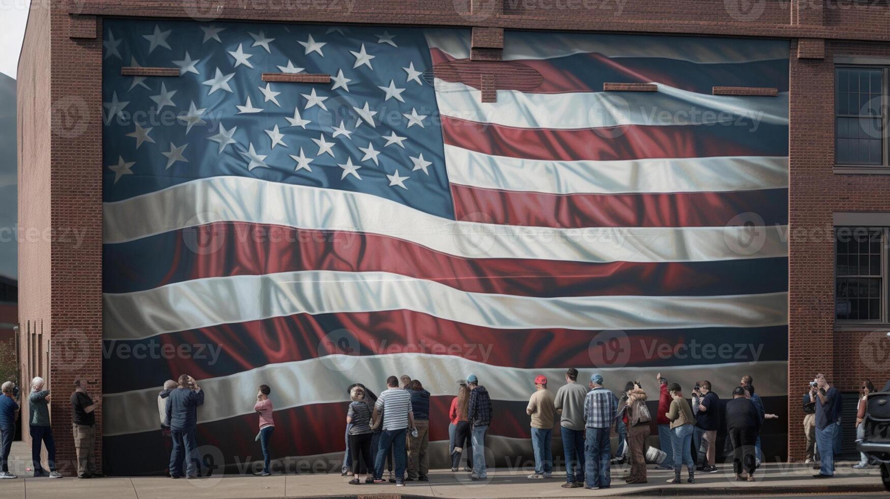 American flag on big wall. 3d render photo