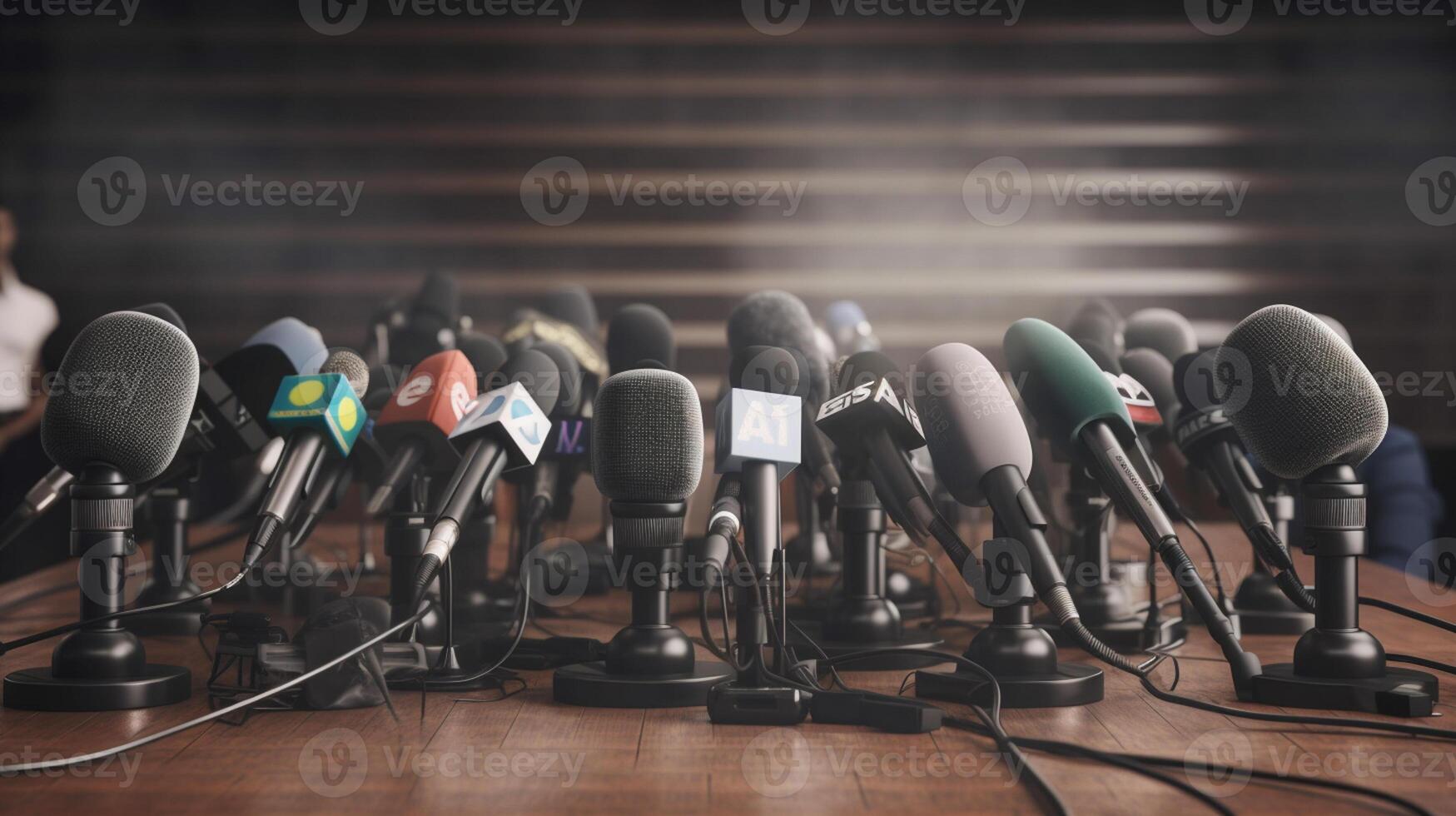 ai generativo micrófonos en mesa prensa libertad día concepto foto