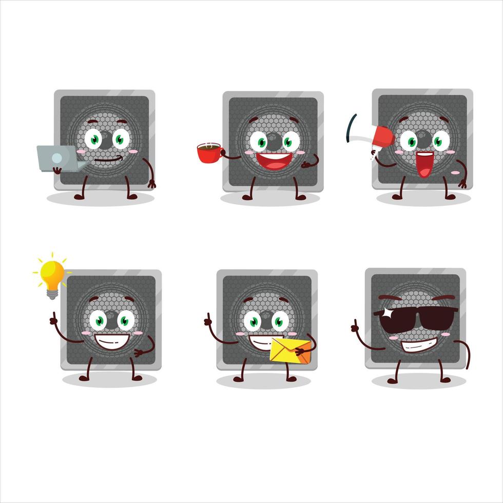 Music speaker cartoon character with various types of business emoticons vector