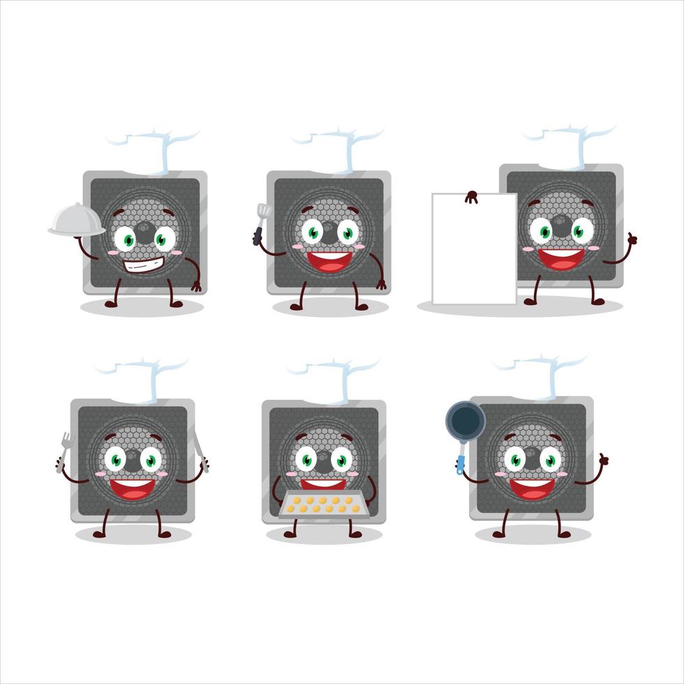 Cartoon character of music speaker with various chef emoticons vector