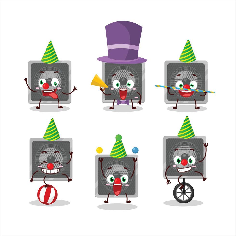 Cartoon character of music speaker with various circus shows vector