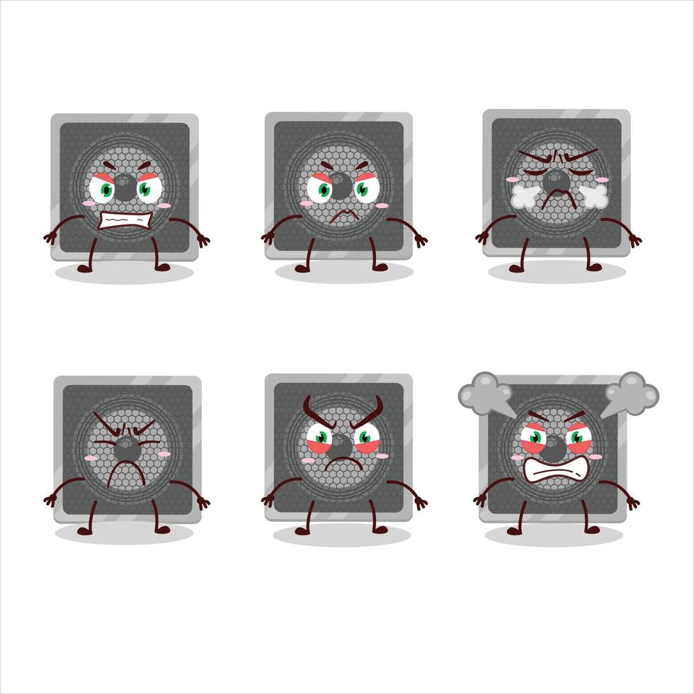 Music speaker cartoon character with various angry expressions vector