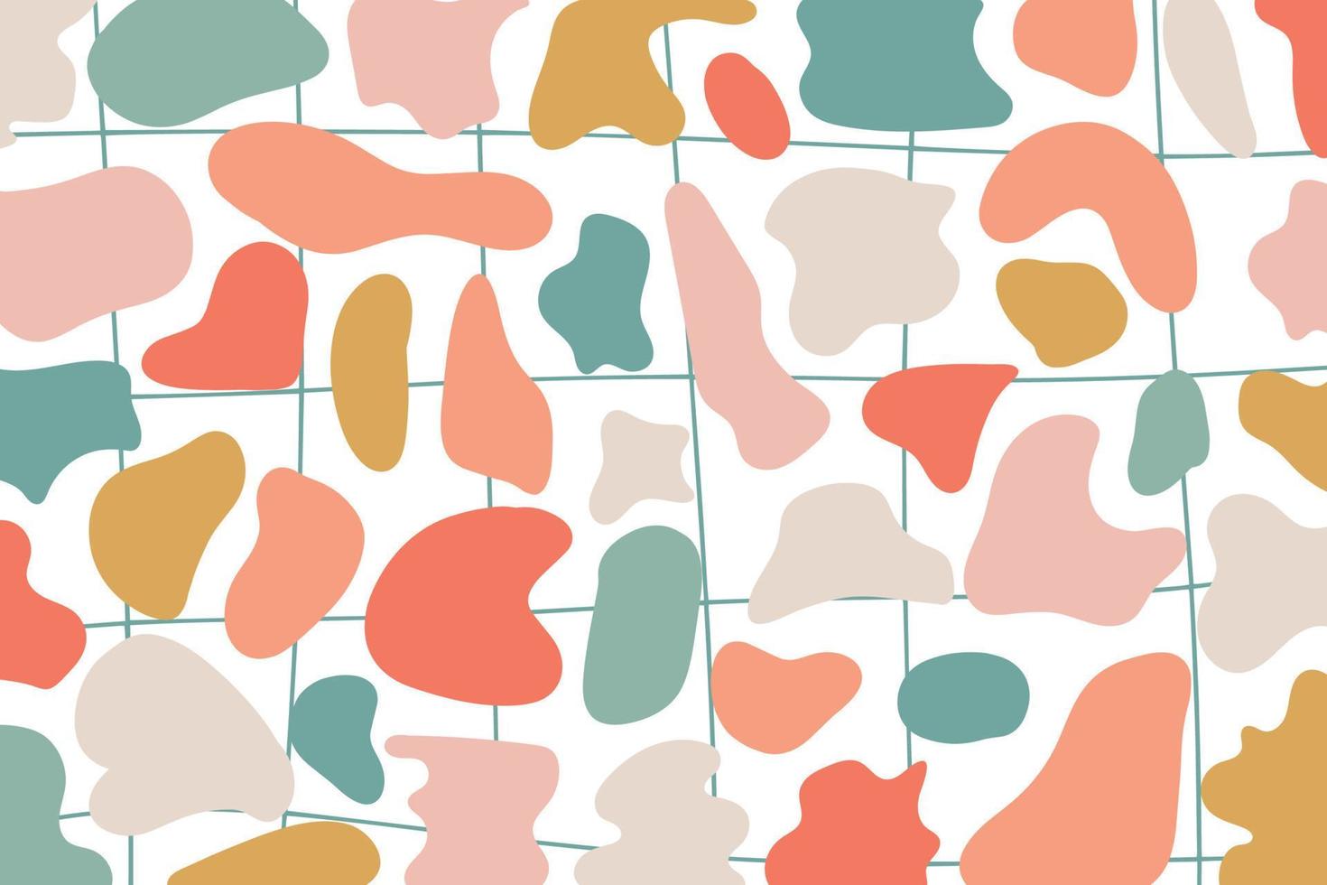 Background of Irregular shapes of amorphous liquid, Colored spots of organic liquid highlighted on a white background. Abstract spots on a white background. Flat style design, vector