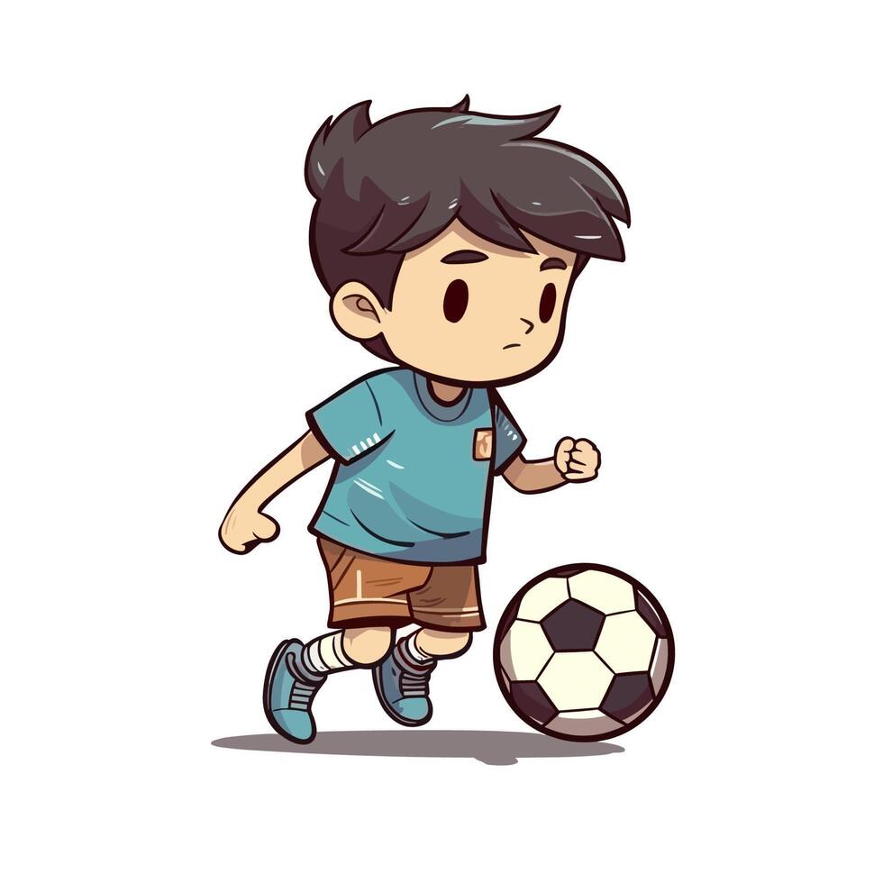 Kid Playing Soccer Vector Illustration with