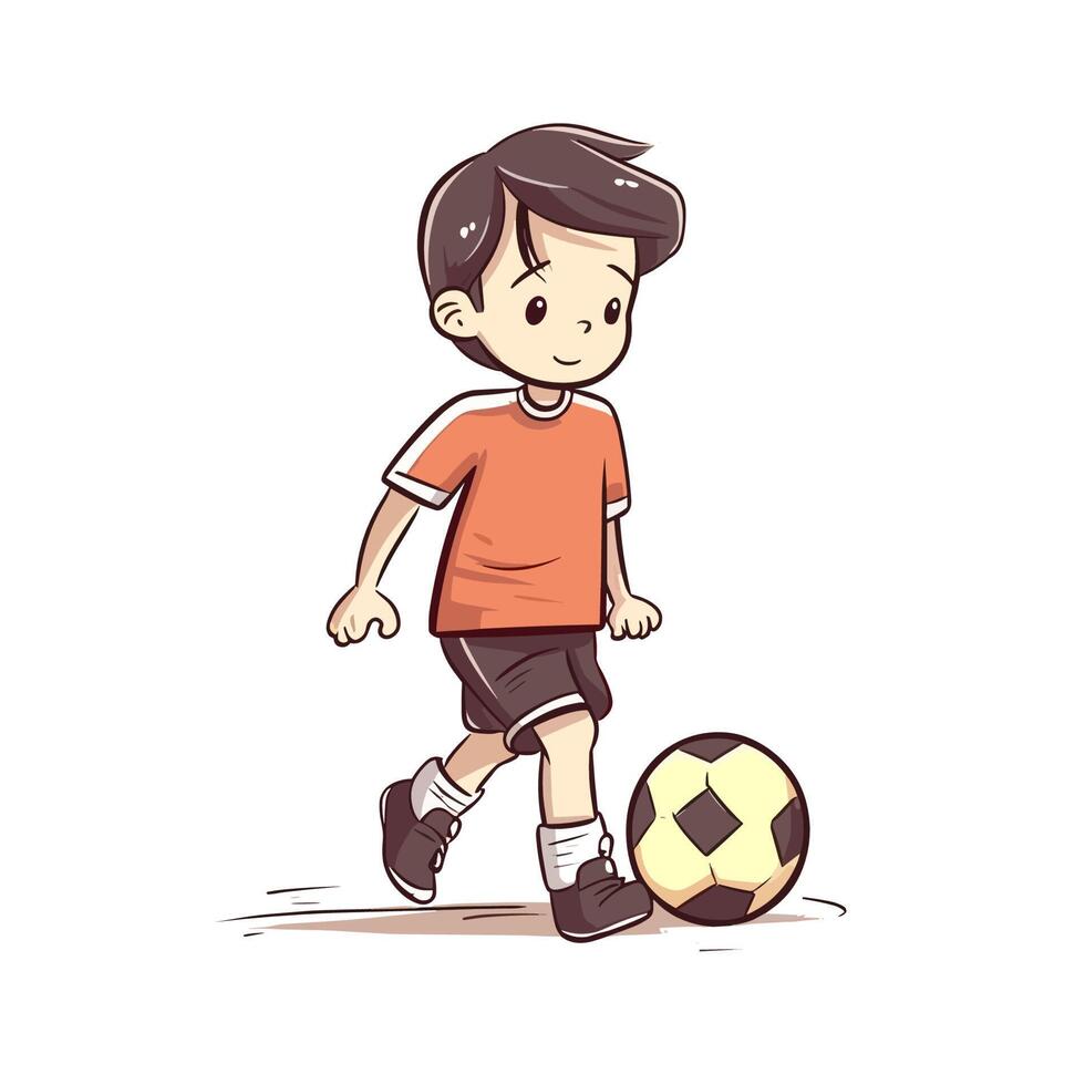 Kid Playing Soccer Vector Illustration with