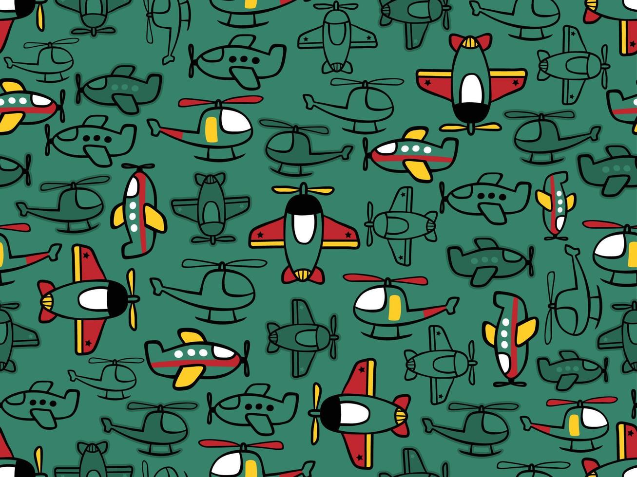 seamless pattern of simple aircraft cartoon vector